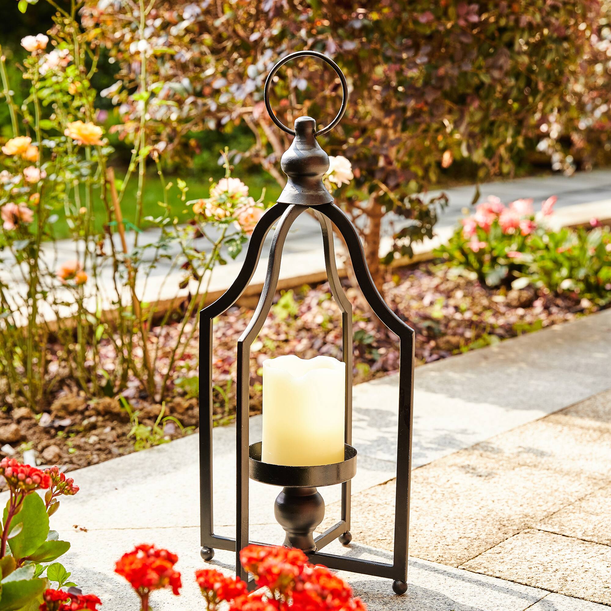 16.5" Modern Farmhouse Black Metal Candle Lantern